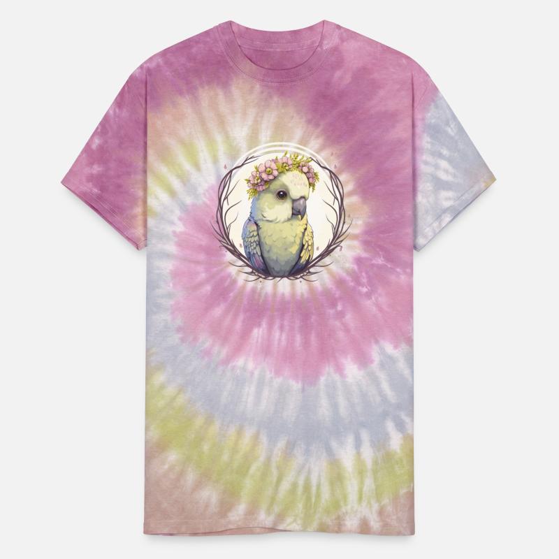 Artistic Watercolor Parakeet Bird Flower Crown Pet