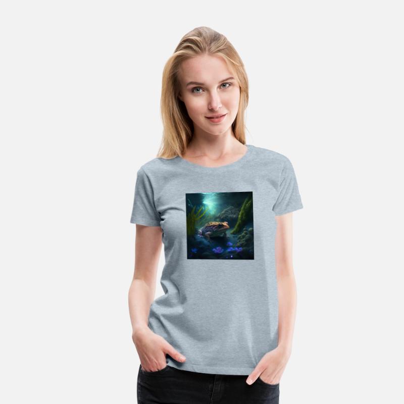 A toad in a creek the toad has blue glowing eyes