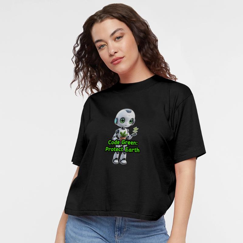 Adorable Robot Girl Holding a Plant – Eco Friendly