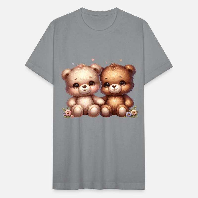 Adorable Teddy Bear Duo with Flowers and Hearts