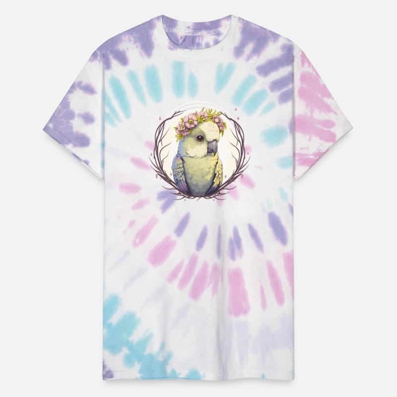 Artistic Watercolor Parakeet Bird Flower Crown Pet