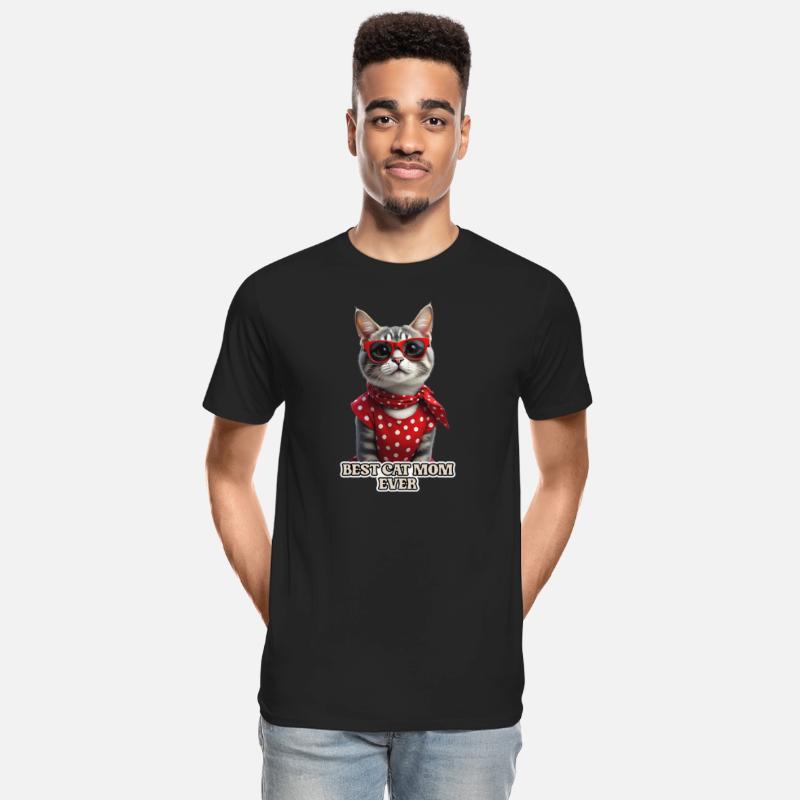 BEST CAT MOM EVER Stylish tabby cat wearing red