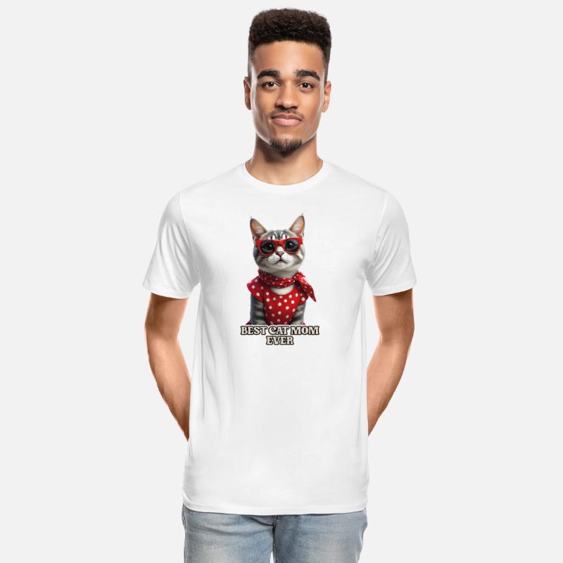 BEST CAT MOM EVER Stylish tabby cat wearing red