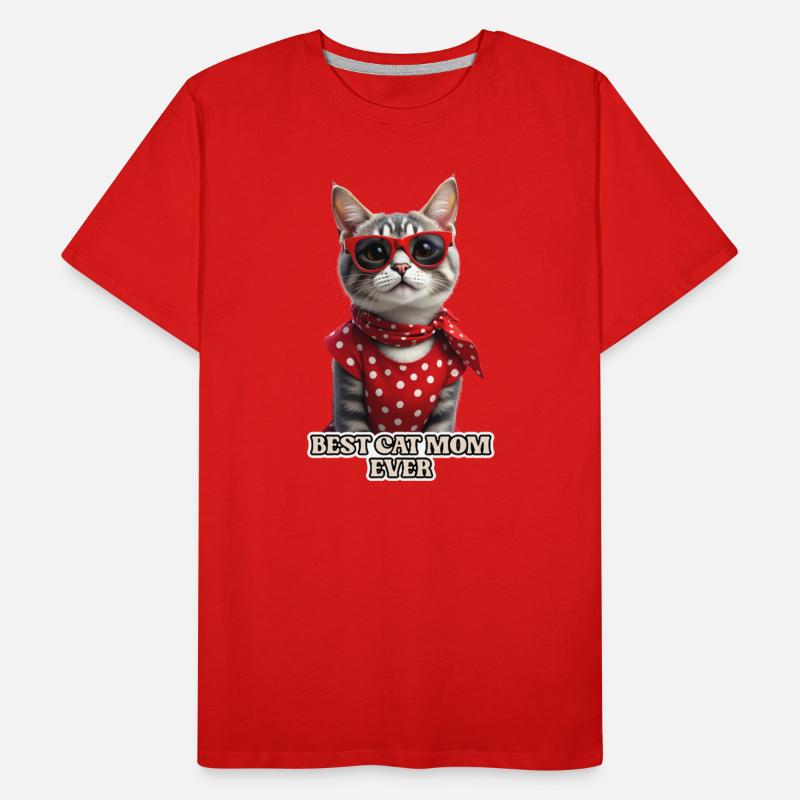BEST CAT MOM EVER Stylish tabby cat wearing red