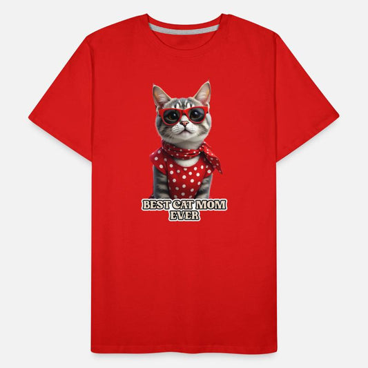 BEST CAT MOM EVER Stylish tabby cat wearing red