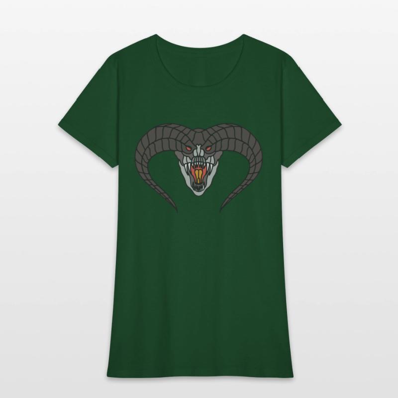 black Horned snake head with red eyes and fangs