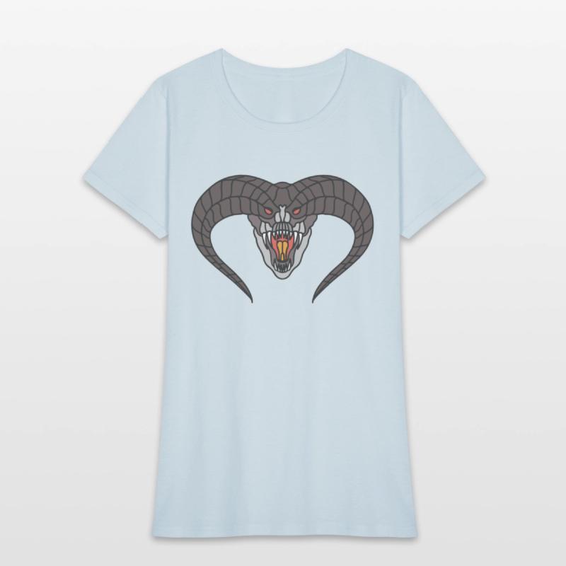 black Horned snake head with red eyes and fangs