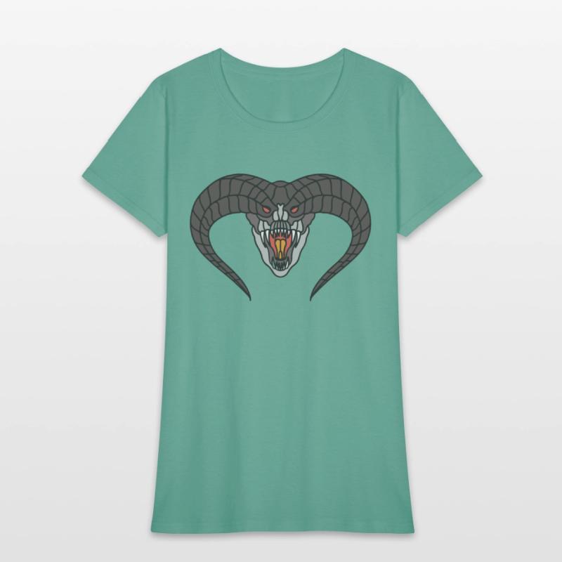 black Horned snake head with red eyes and fangs