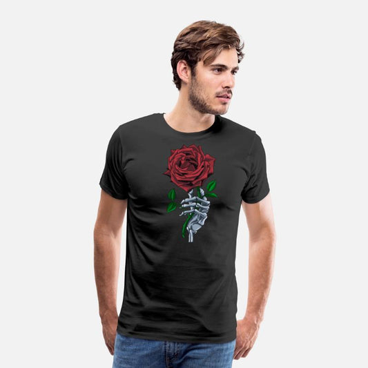 Skeleton Hand Red Rose Flower
