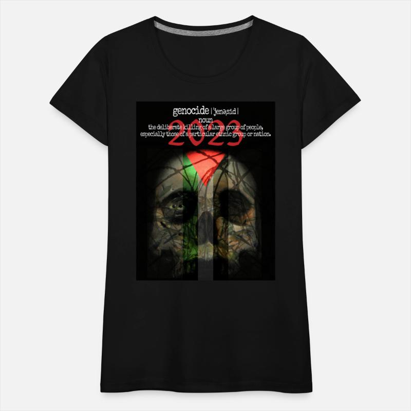 Skull, olives and barb-wire with Palestinian flag.