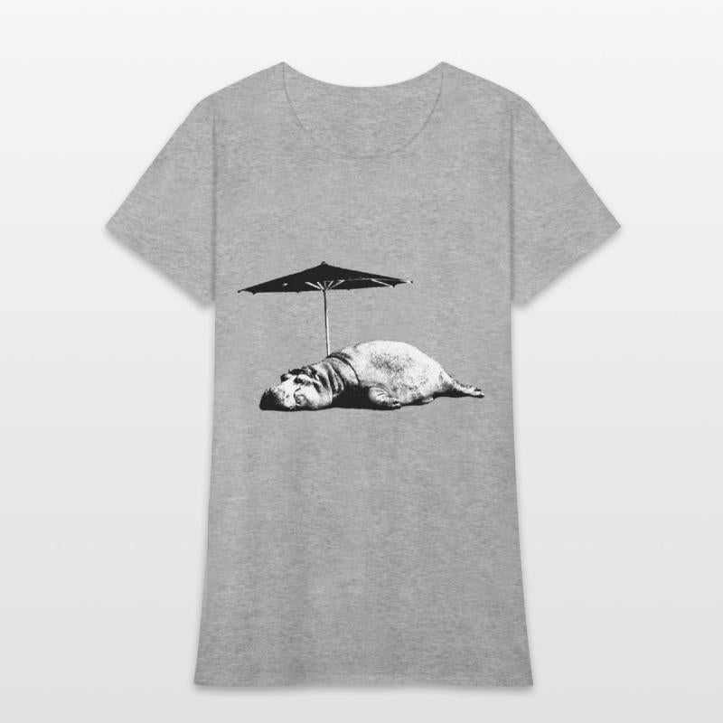 Sleeping hippo with parasol