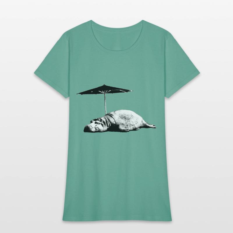 Sleeping hippo with parasol