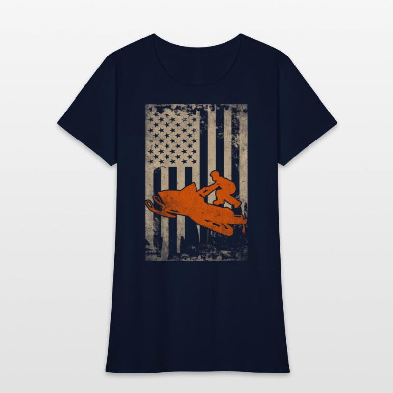 Snowmobile USA Flag Snowmobiling Racing Winter