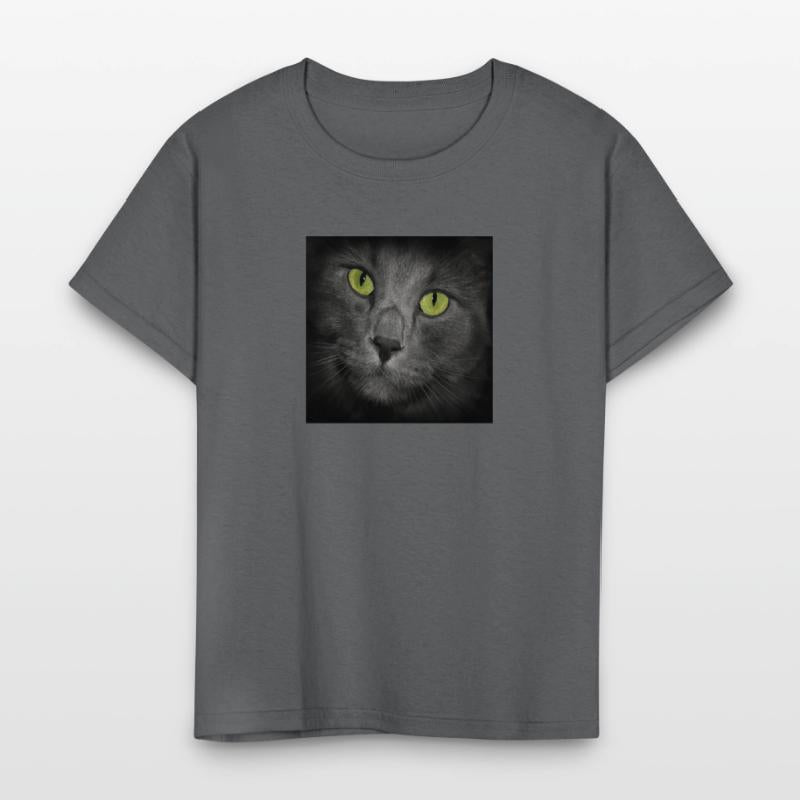 Square Gray Cat's Face Close Up Green Eyes Looking