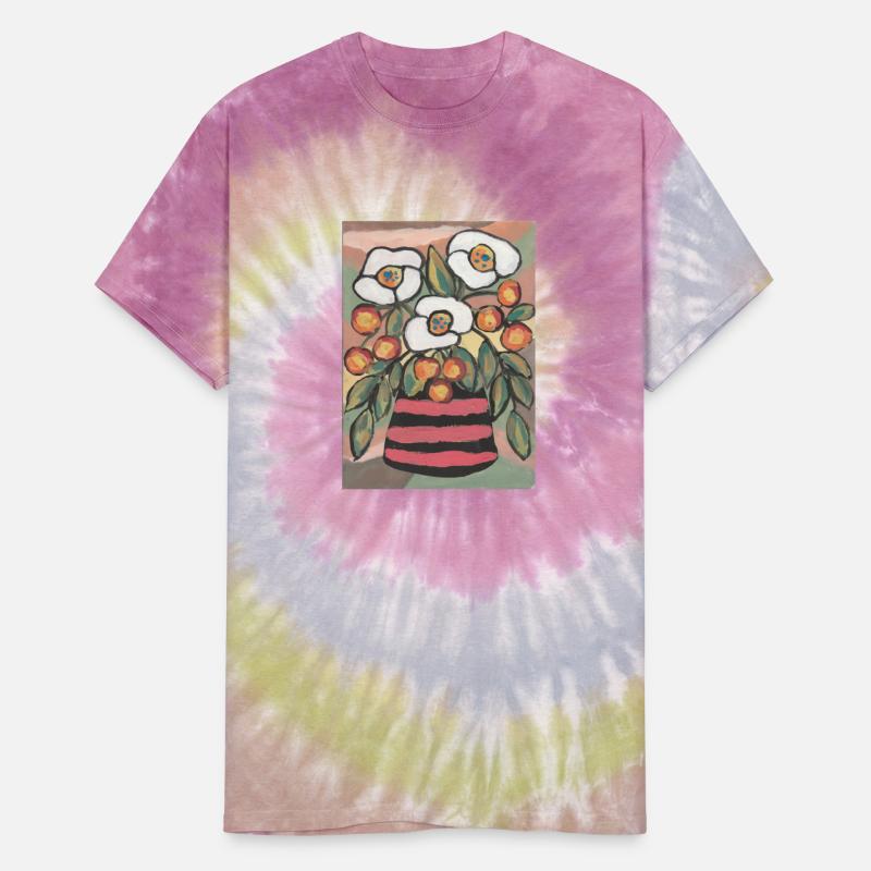 Stylized Floral Bouquet in a Striped Vase