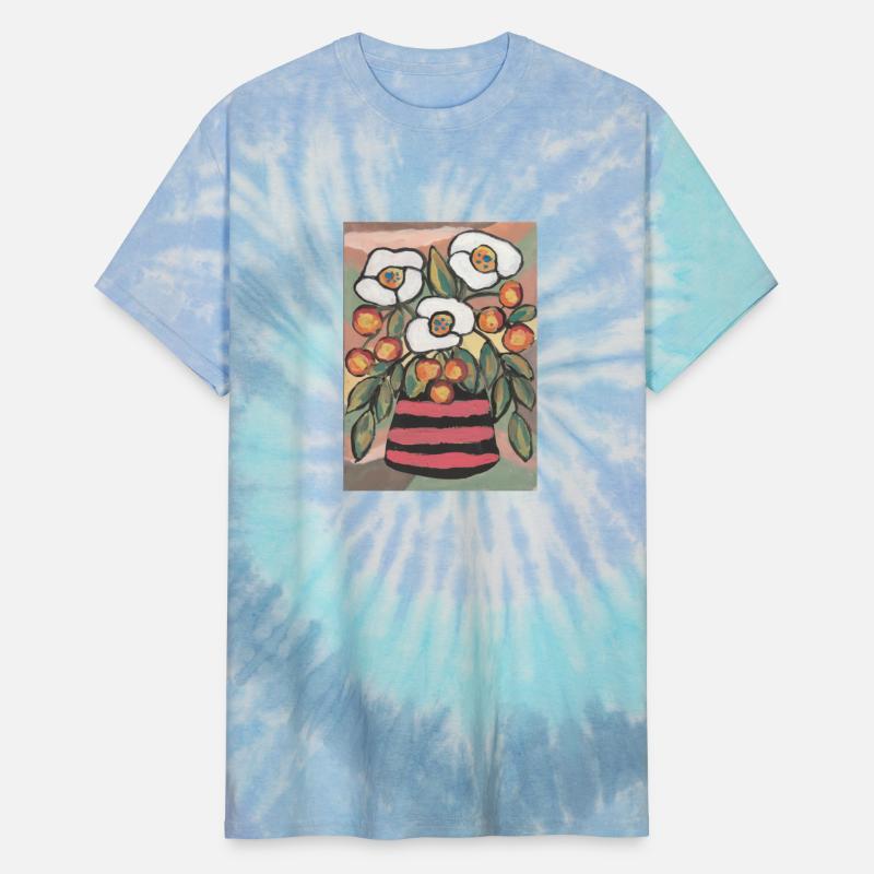 Stylized Floral Bouquet in a Striped Vase
