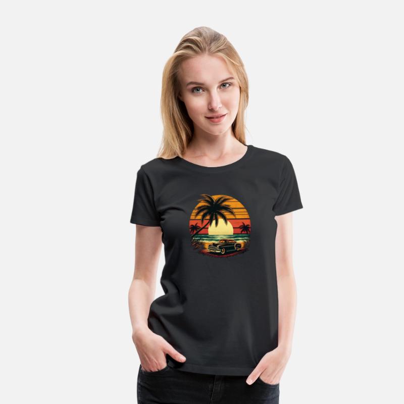 Summer Drive Vintage Car Sun Sea Beach Palm Tree