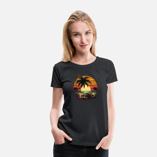 Summer Drive Vintage Car Sun Sea Beach Palm Tree