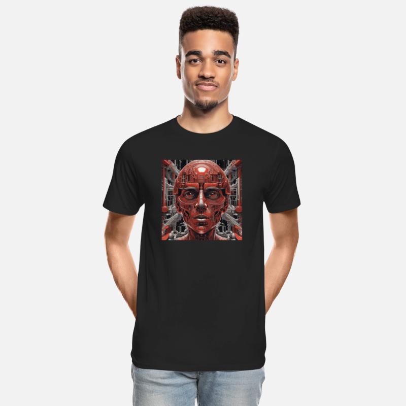 Techno red robot in the future