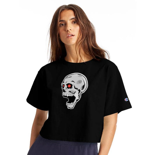 the silver skull looks up