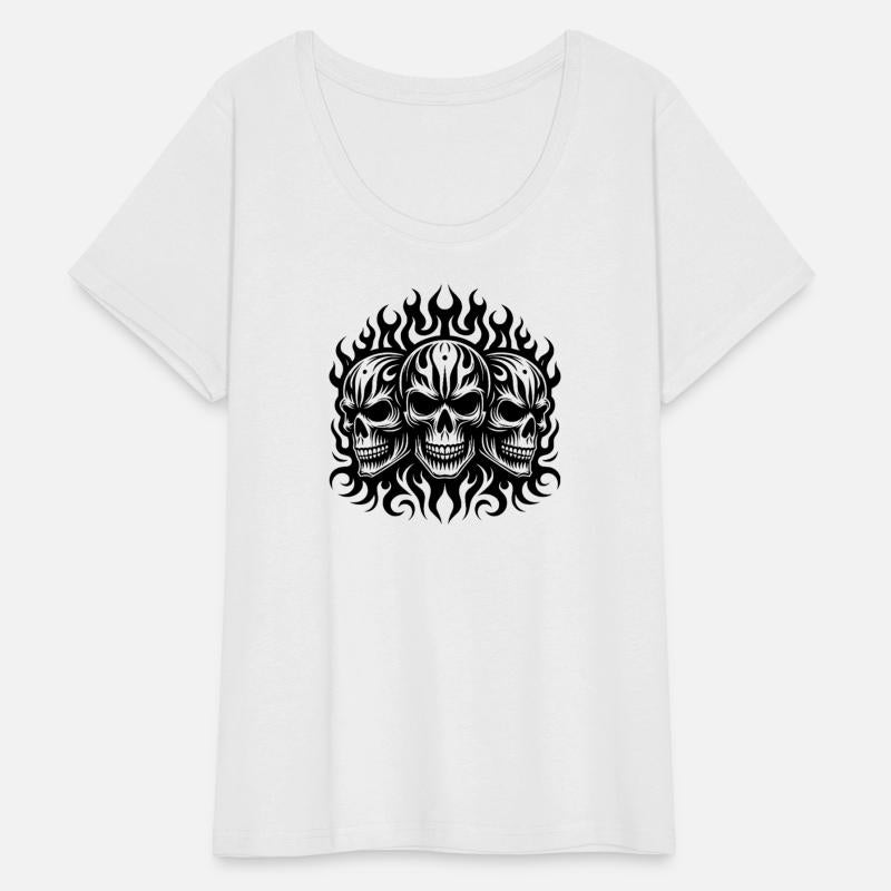 Three Grinning Skull Flames Tattoo Tribal Style