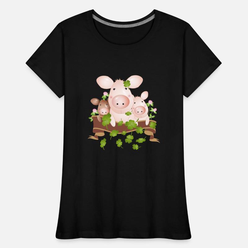 three lucky pigs with four-leaf clovers