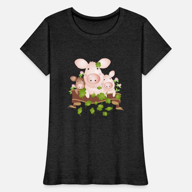 three lucky pigs with four-leaf clovers