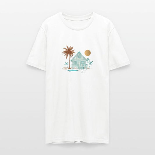 Tropical Scene Featuring Cabin And Palm trees