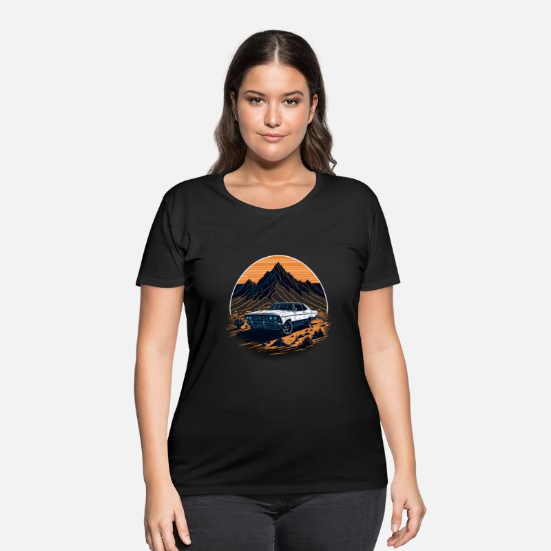 Vintage Car on Rock in Front of a Sunset
