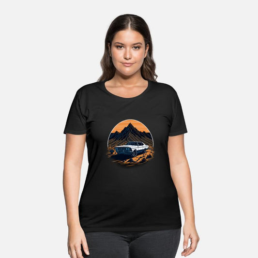 Vintage Car on Rock in Front of a Sunset