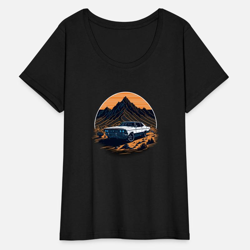 Vintage Car on Rock in Front of a Sunset