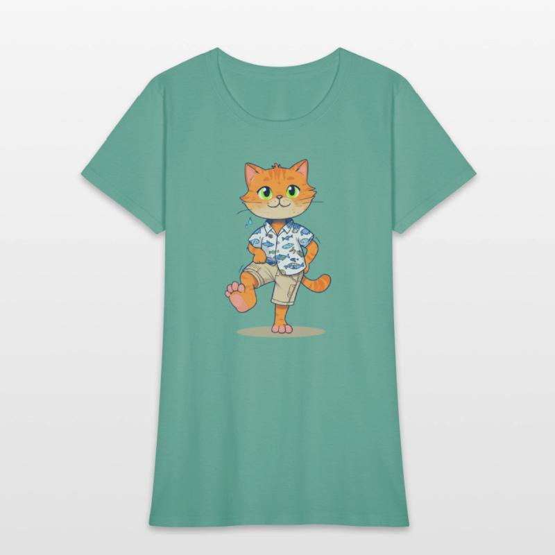 Whimsical Cat in Fishing Attire