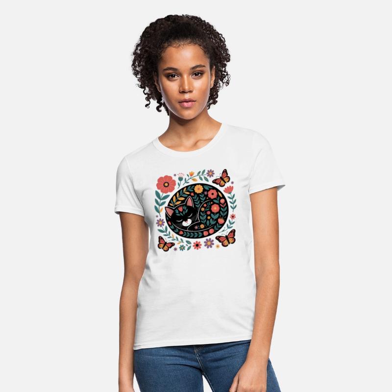 Whimsical Floral Sleeping Cat Art