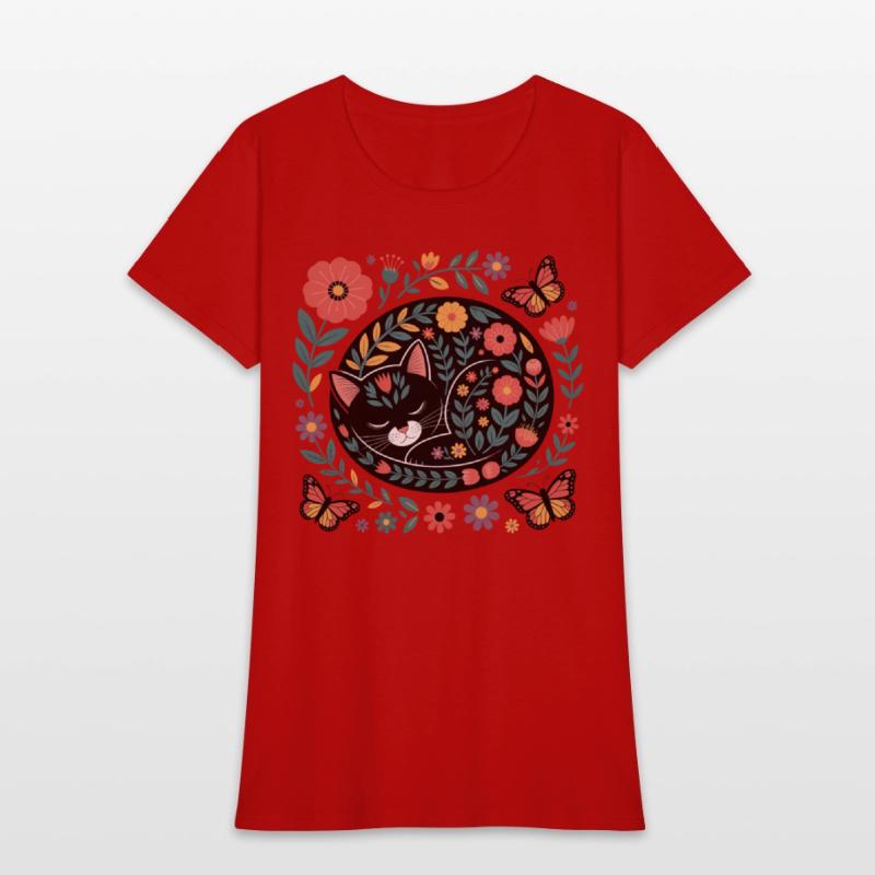 Whimsical Floral Sleeping Cat Art