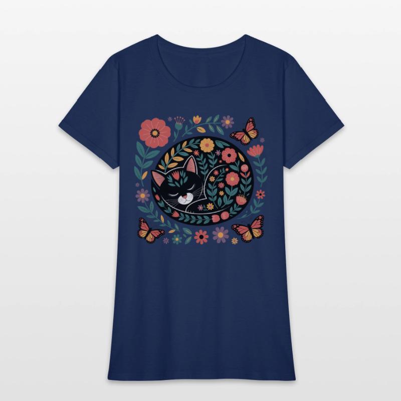 Whimsical Floral Sleeping Cat Art
