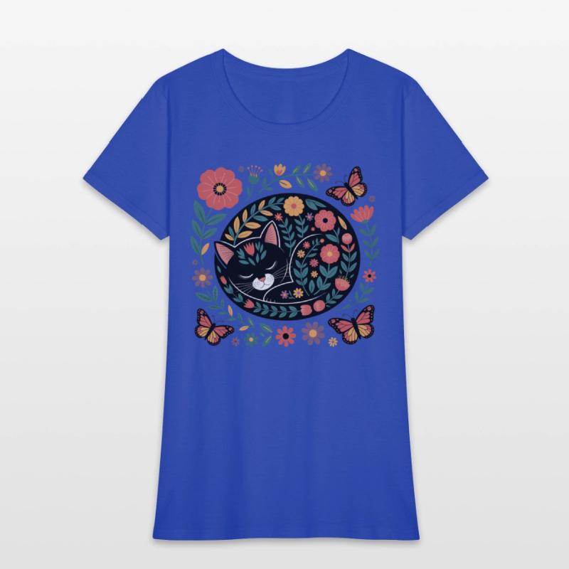 Whimsical Floral Sleeping Cat Art