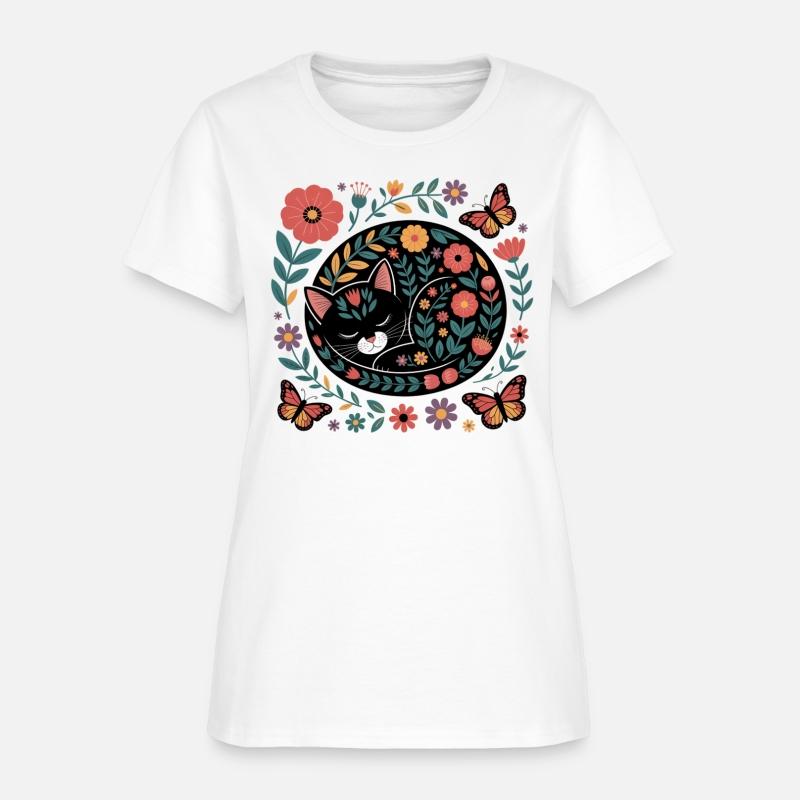 Whimsical Floral Sleeping Cat Art