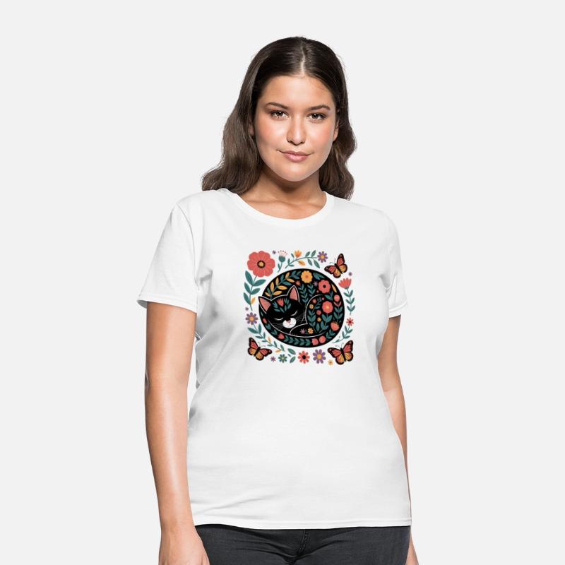 Whimsical Floral Sleeping Cat Art