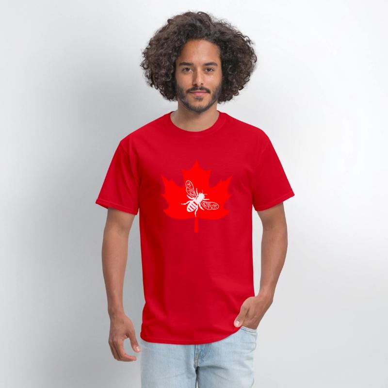 White honey bee in maple leaf logo