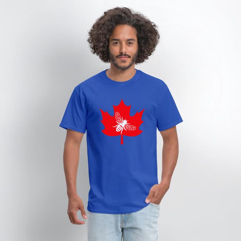 White honey bee in maple leaf logo