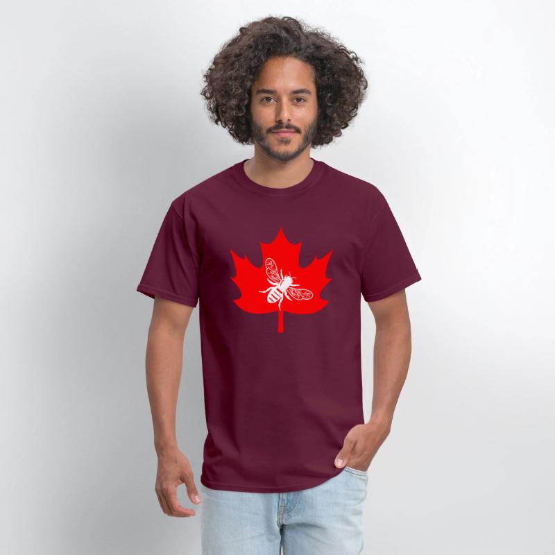 White honey bee in maple leaf logo