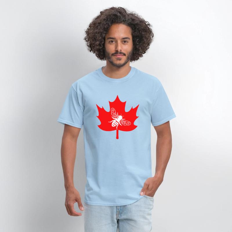 White honey bee in maple leaf logo