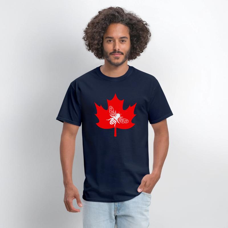 White honey bee in maple leaf logo