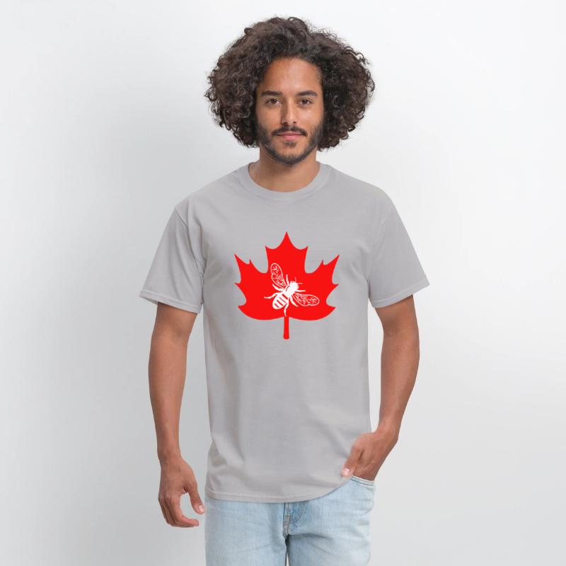 White honey bee in maple leaf logo
