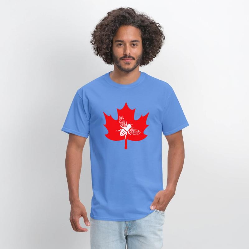 White honey bee in maple leaf logo