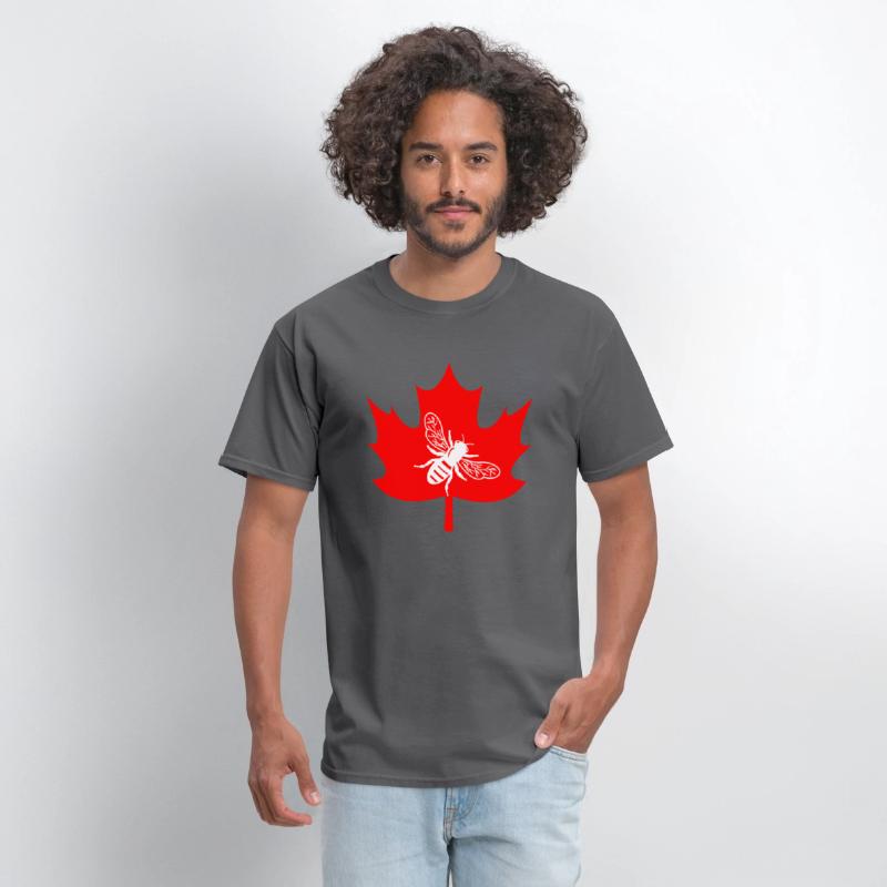 White honey bee in maple leaf logo