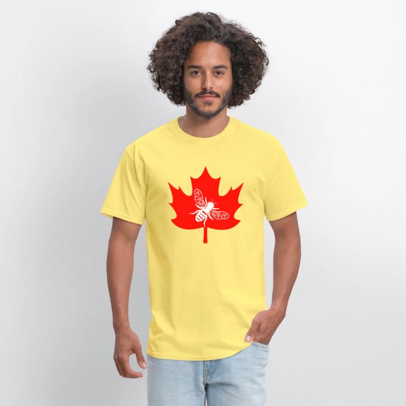 White honey bee in maple leaf logo