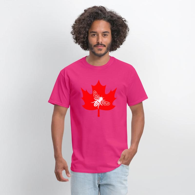 White honey bee in maple leaf logo