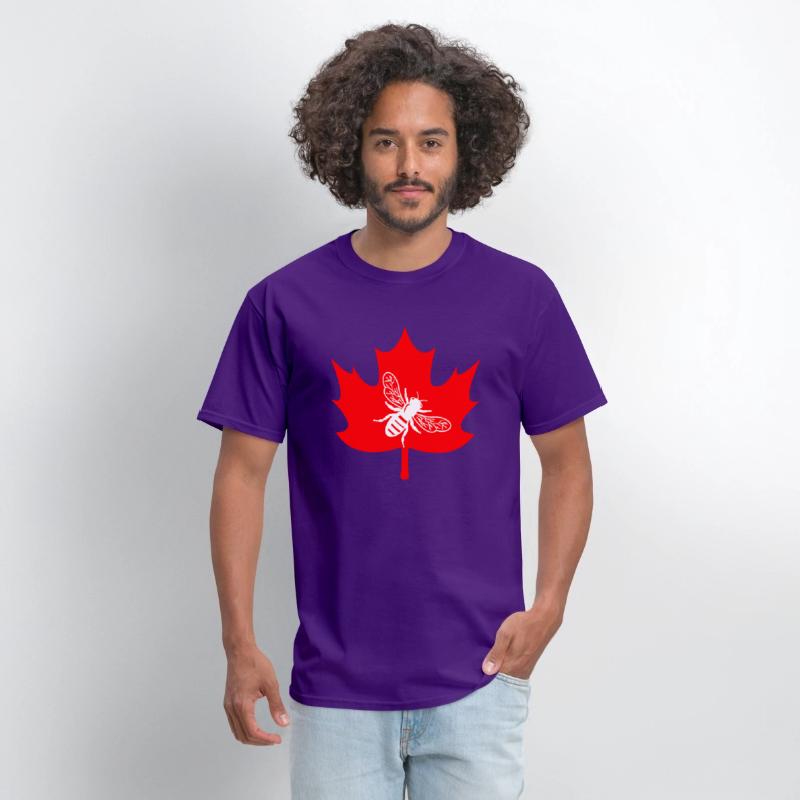 White honey bee in maple leaf logo